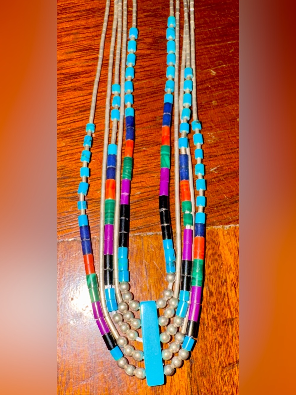 Vintage Navajo Sterling Silver Turquoise Pearl Coral Necklace, 17.5 in